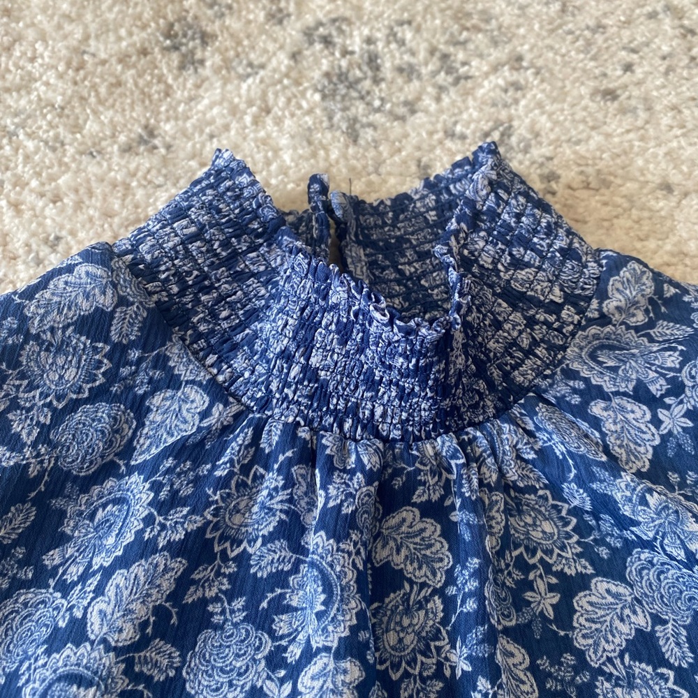 1.Slate Floral Print Smocked Neck Sleeveless Dress - Picture 8 of 11